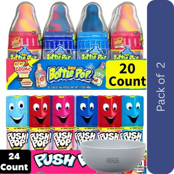 Baby Bottle Pop & Push Pop Variety Pack Candy, 44 ct. with bowl by OMA