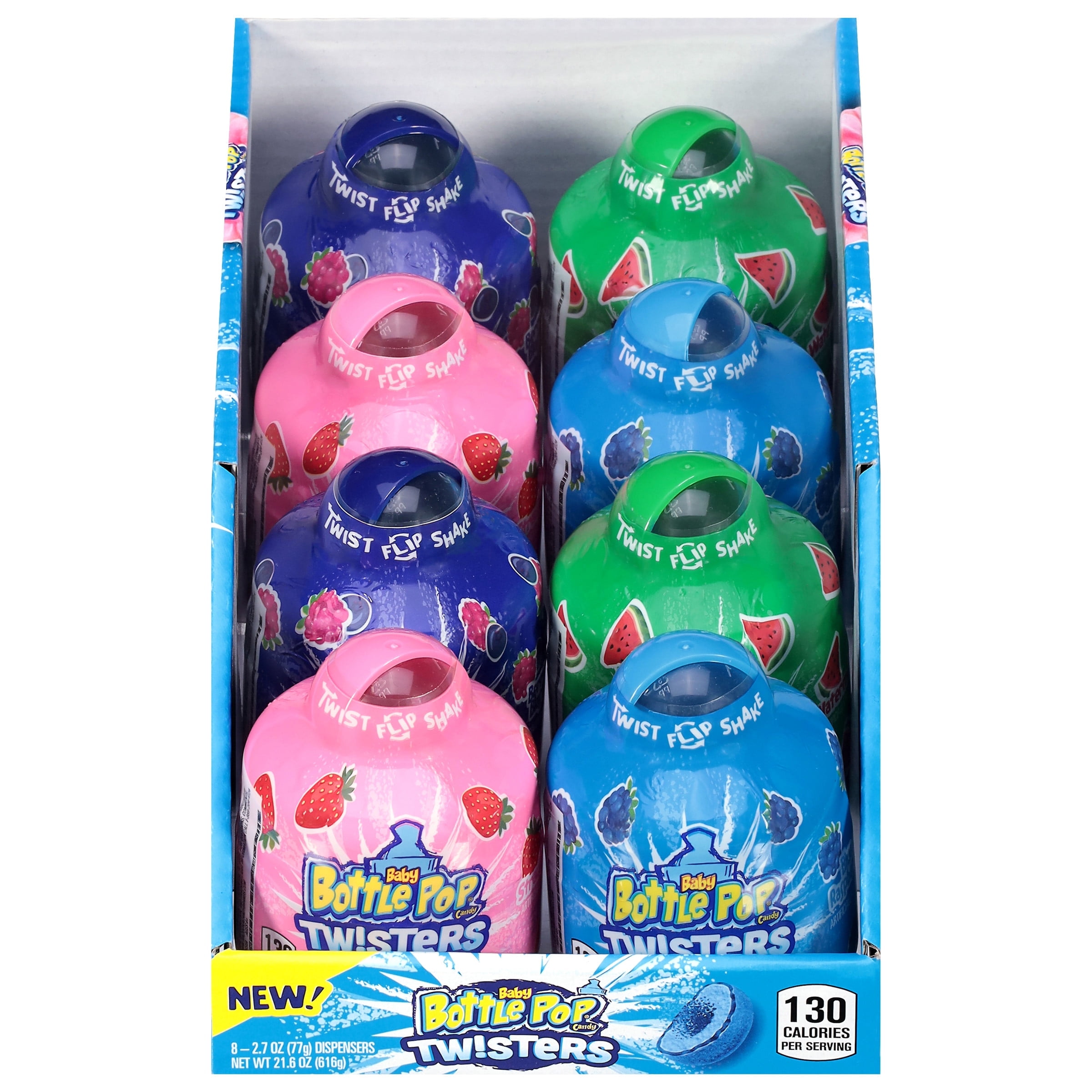 Baby Bottle Pop, Twisters, Assorted Fruity Flavors, Chewy Candy, 8 Count, 2.7 oz Bottles