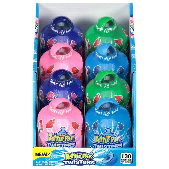 Baby Bottle Pop, Twisters, Assorted Fruity Flavors, Chewy Bulk Candy, 8 Count, 2.7 oz Bottles