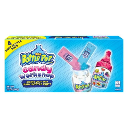 Baby Bottle Pop Workshop,Candy Making Kit For Kids, 4 Count Lollipops with Powdered Sugar Dip in Assorted Fruity Candy Flavors, 7.5 oz