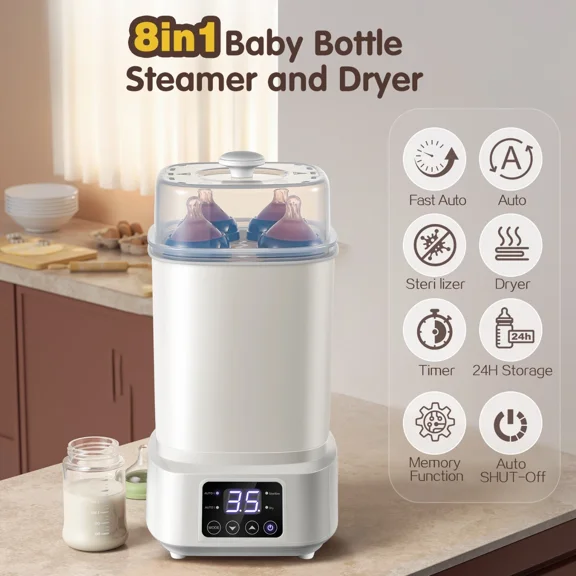 Baby Bottle Steamer and Dryer:8 in 1 Compact Electric Steam Portable for Travel Bottle Sterilizer and Dryer, Compact Electric Steam Baby Bottle Sterilizer (Esterilizador de Biberones Bottle Sanitiz