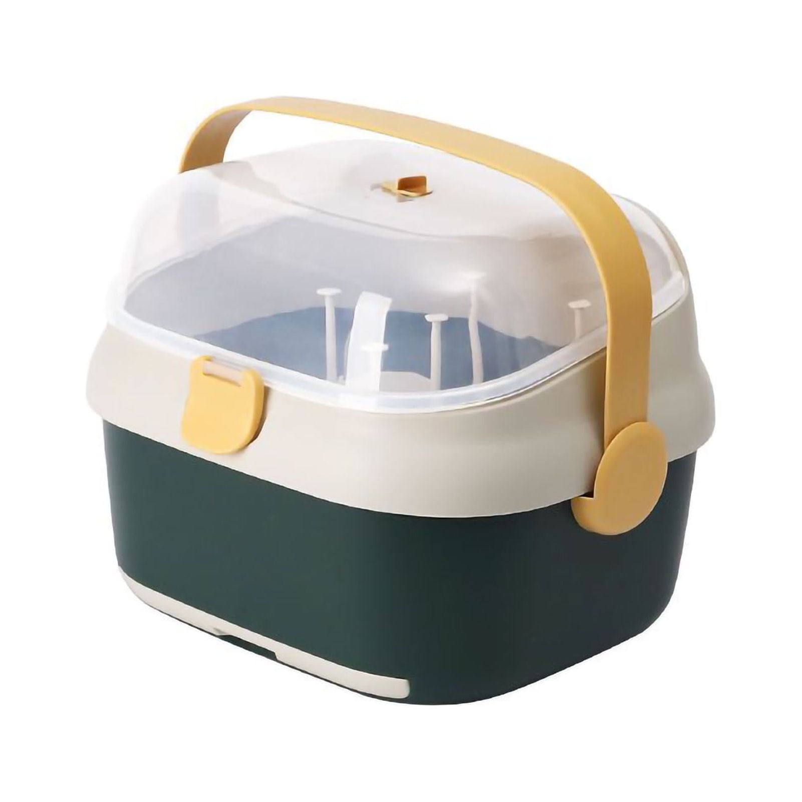 Baby Bottle Storage Box, Portable Baby Bottle Drying Rack Easy Carry Handle Baby Bottle Holder with Lid Cover Kitchen Plate Cup Dish Drying Rack Tray[Green]