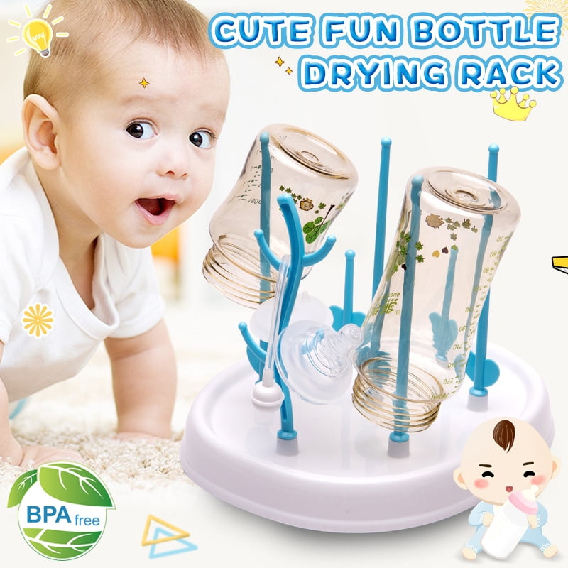 Baby Bottle Drying Rack, Large, Blue, Countertop Drainer Mat and
