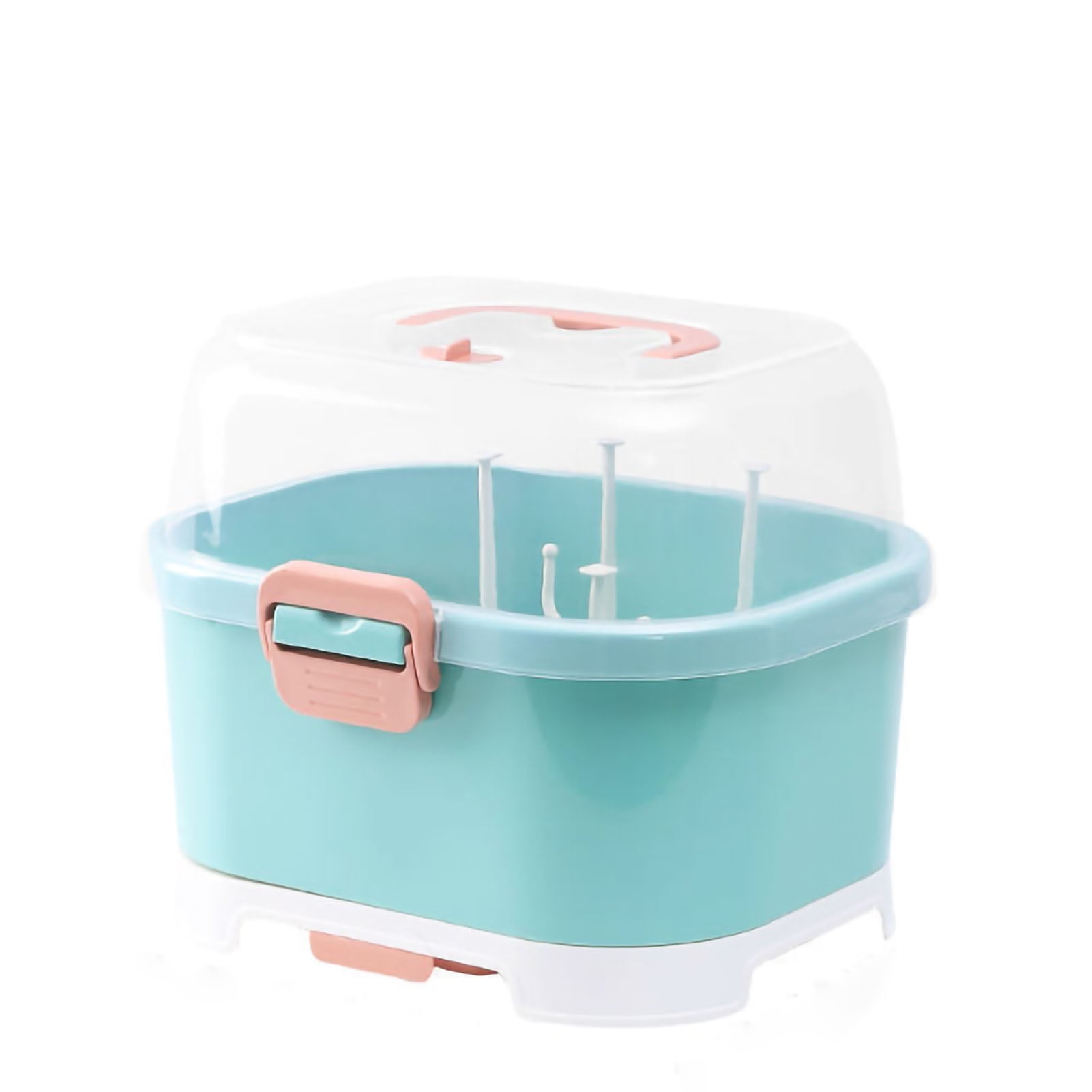 Baby Bottle Storage Drying Rack, Portable Nursing Cutlery Box Container, Anti-Dust Protect Lid Cover Organizer Drain Board,For Home And Travel Use. (New Green)