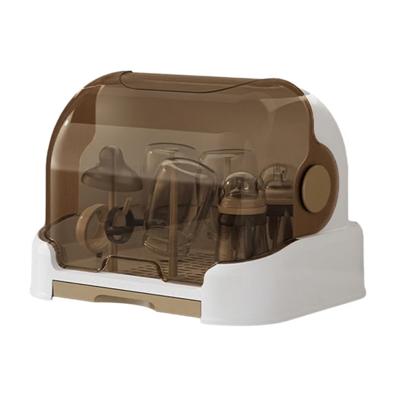 Baby Bottle Storage Organizer,Baby Bottle Drying Rack, Dustproof Baby Bottle Storage with Lid & Removable Drain Tray,Portable Baby Bottle Organizer Baby Bottle Dryer, Baby Bottle Holder, Brown