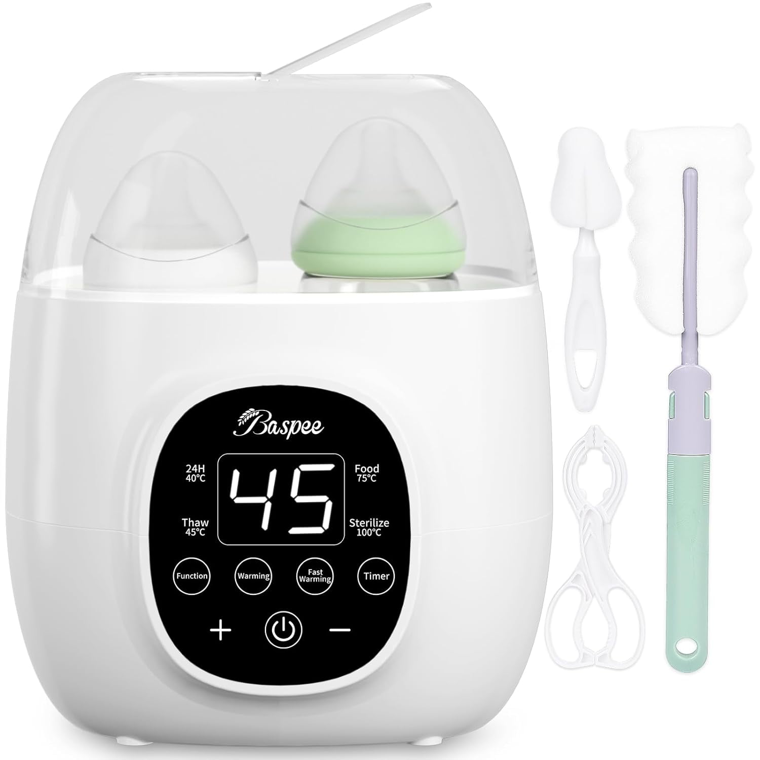 Baby Bottle Warmer Fits 2 Bottles, 11in1 Fast Milk Warmer with Timer Breast Milk or Formula