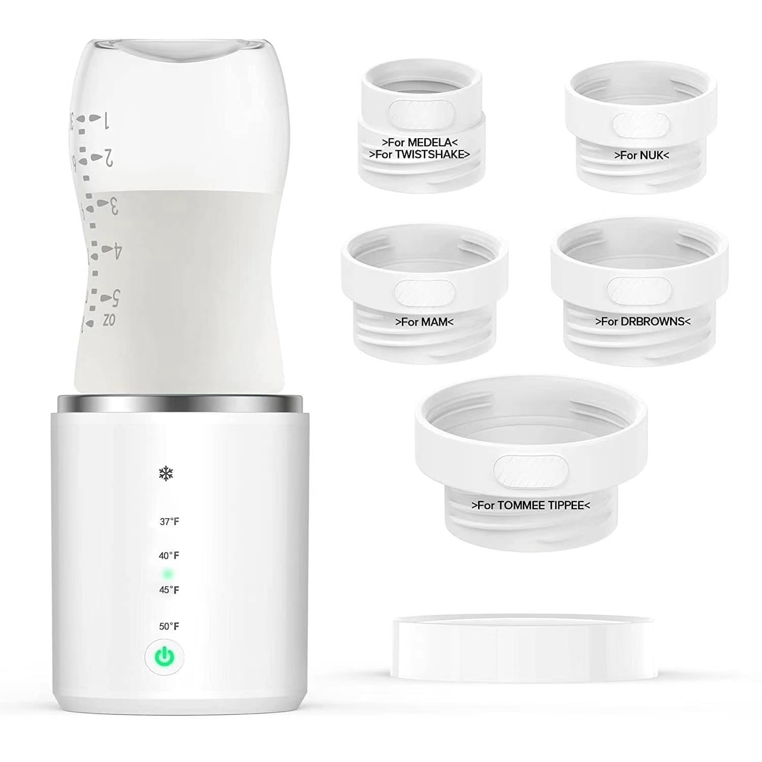 Jademall Portable Baby Bottle Warmer with 5 Adapters, 3-in-1 Rechargeable Bottle Warmer for Breast Milk, Formula & Food, 4 Temperature Settings for Travel & Home