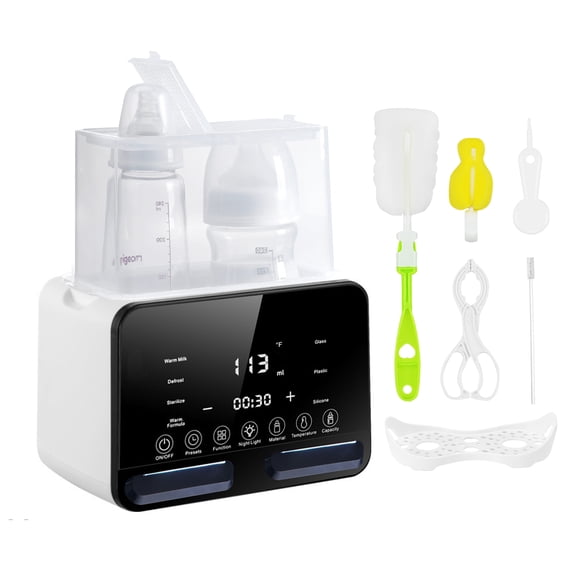 Baby Bottle Warmer, Lychee Portable Dual Bottle 9-in-1 Fast Milk Warmer & Sterilizer with LCD Display, Timer & 48H Accurate Temperature Control for Breastmilk & Formula, BPA Free