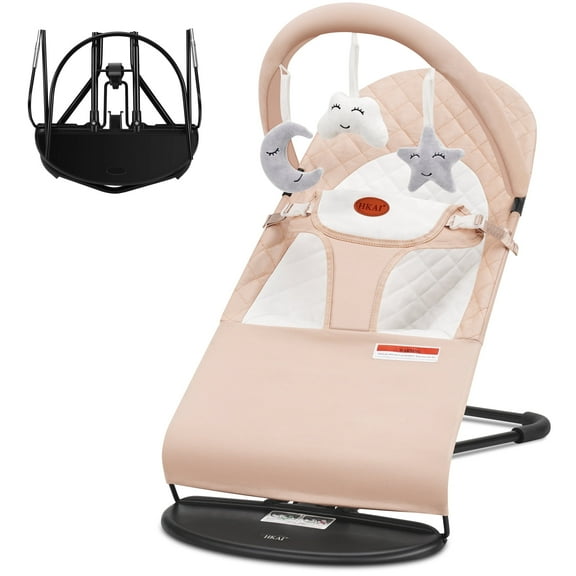 Baby Bouncer 2-in-1 Convenient Design, Adjustable 3-Point Harness, Rocking or Stationary, for 0-18 Months - Oatmeal