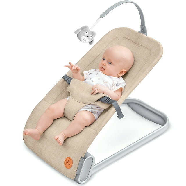 BabyBond Adjustable Vibrator, Newborn Baby Bouncer Seat, Portable with Sturdy Base (Khaki