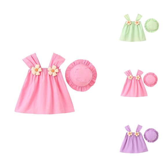 Baby Bow Flower Dress with Hat – Princess Romper-Style Gown for Toddlers, Photo-Ready Everyday Wear, Adorable Match to Pink Dress for Girls Looks