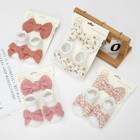 Baby Bow Headband Newborn Sock Set Elastic Baby Essentials Girls 0-12Months
