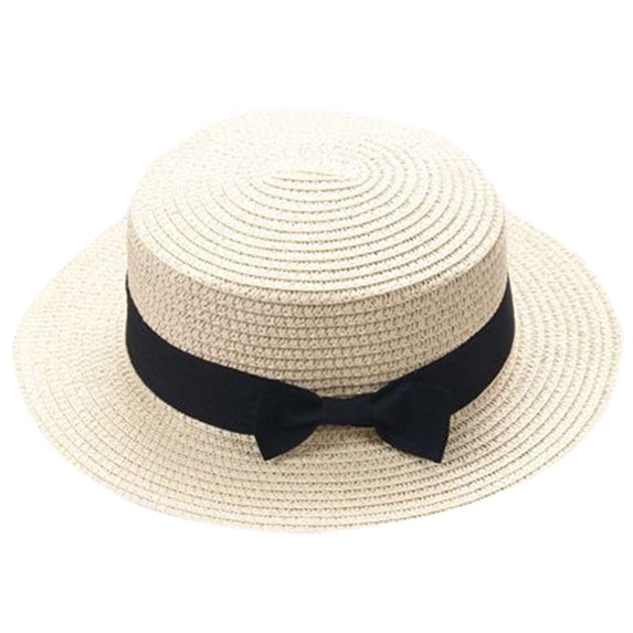 Baby Bowknot Straw Sun Hat, Breathable Kids Beach Hat for Boys Girls, Adjustable Toddler UV Protection Cap, Summer Gift(One size,Beige)