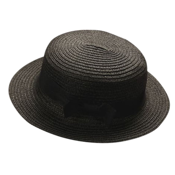 Baby Bowknot Straw Sun Hat, Breathable Kids Beach Hat for Boys Girls, Adjustable Toddler UV Protection Cap, Summer Gift(One size,Black)