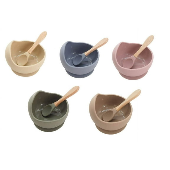 Baby Bowls, Spill Proof Suction, 2 Piece Feeding Supplies Set for Infant, Toddlers, Silicone Raised Edge Bowl with Spoon for self Feed for Baby Led Weaning(Color Style 7）