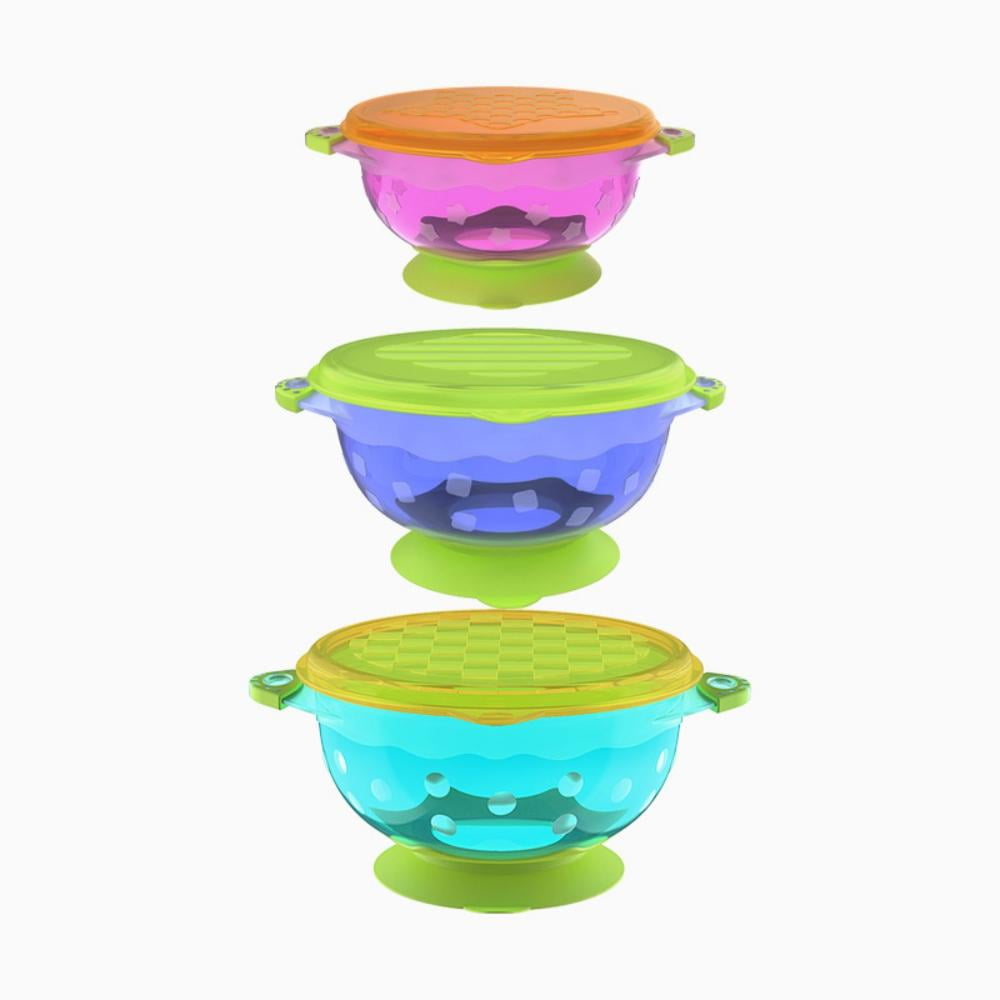 WeeSprout Suction Bowls for Baby (Set of 2) - 100% Silicone Toddler Bowl w/Plastic Lid - Leak Proof Feeding Supplies - Dishwasher & Microwave Safe