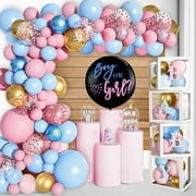 Baby Boxes Gender Reveal Balloon Decorations, Pink and Blue Balloon Garland Arch Kit, Baby Boxes with A-Z+Baby Letters for Gender Reveal Party Supplies
