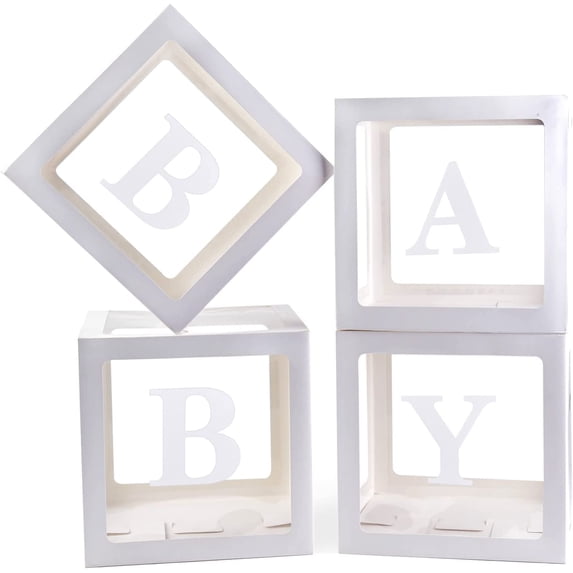 Baby Boxes With 4 pcs Letters White Clear Balloon Box Blocks for Baby Shower and Birthday Party