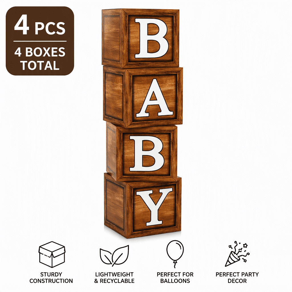 Baby Boxes with Letters for Baby Shower, 4pcs Grain Wood Balloon Boxes ...