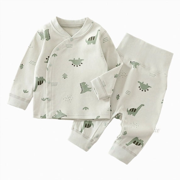 Baby Boy 2‑Piece Kimono Wrap Pajama Set with Cartoon Print,Fabric Sleepwear with Snaps 0-3 Months