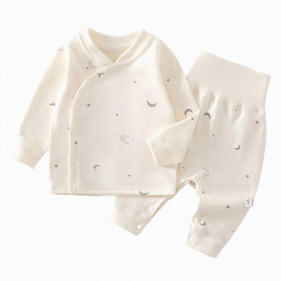 Baby Boy 2‑Piece Kimono Wrap Pajama Set with Cartoon Print,Fabric Sleepwear with Snaps 3-6 Months