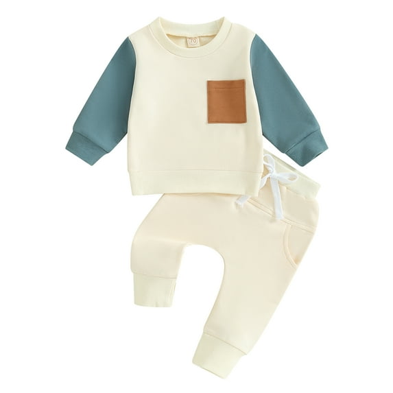 Baby Boy 2 Piece Outfits 6 12 18 24M 3T Contrast Color Long Sleeve Sweatshirt and Elastic Pants for Toddler Fall Clothes
