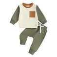 thumbnail image 1 of Baby Boy 2 Piece Outfits 6 12 18 24M 3T Contrast Color Long Sleeve Sweatshirt and Elastic Pants for Toddler Fall Clothes, 1 of 10