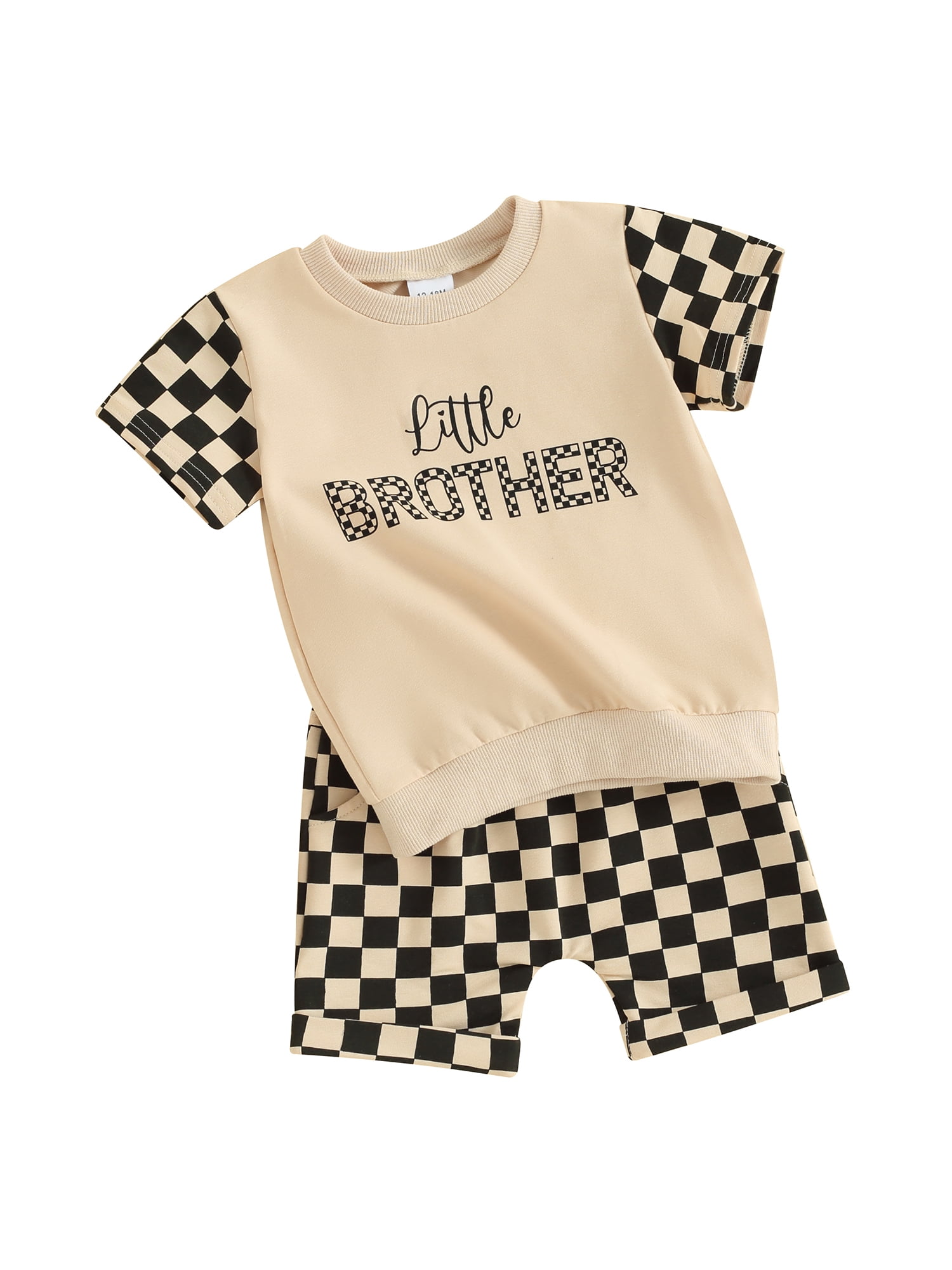 Baby Boy 2Pcs Checkerboard Summer Clothes Infant Tshirt+Shorts Set Big