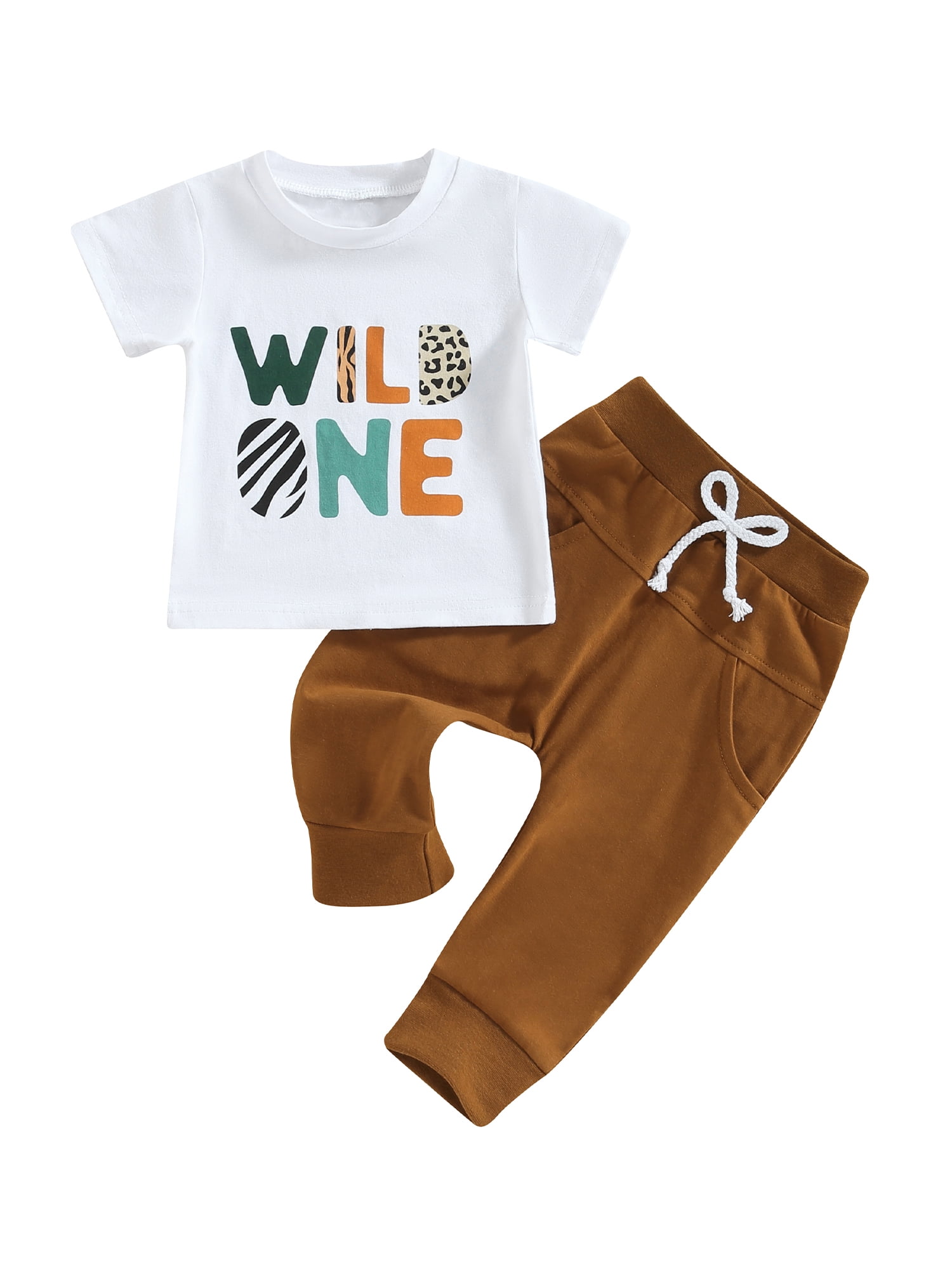 Baby Boy 2Pcs Summer Clothes, One Year Old Short Sleeve Letter Print T-Shirt + Pants Set
