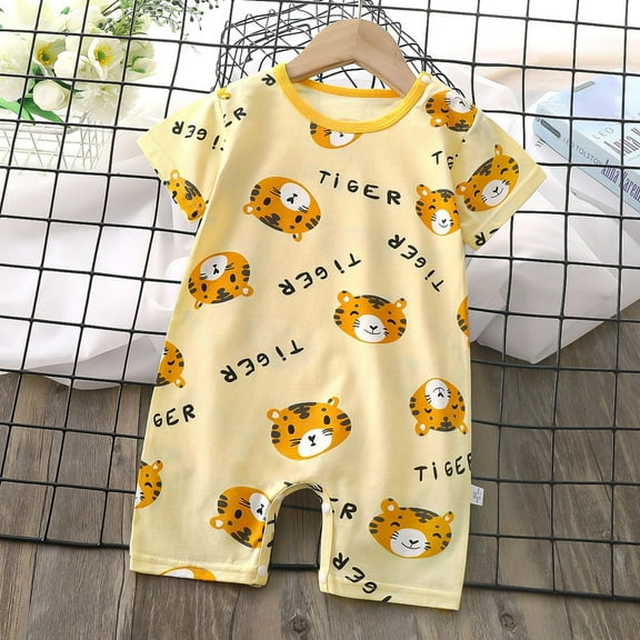 Baby Boy All Cotton Short Sleeve Rompers-Breathable 1-Piece Jumpsuits with Animal Themes for Spring/Summer