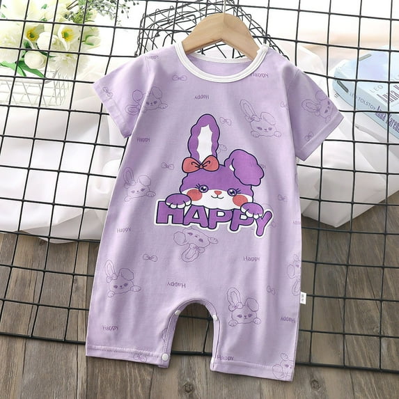 Baby Boy All Cotton Short Sleeve Rompers-Breathable 1-Piece Jumpsuits with Animal Themes for Spring/Summer