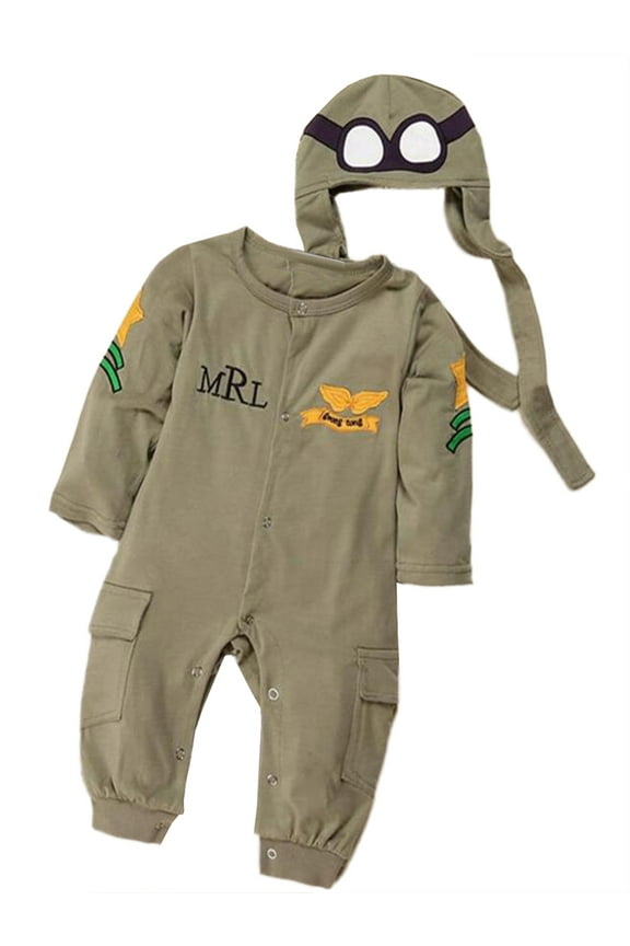 Baby Boy Army Air Force Inspired Long Sleeve Photo Prop Romper (3-6 Months)