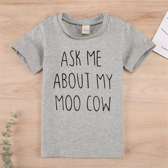Baby Boy Ask me About My moo Cow Shirt Little Cowboy Short Sleeve Top Toddler Kid T-rex Ranch T-Shirt Funny Dino Tee Summer Tops