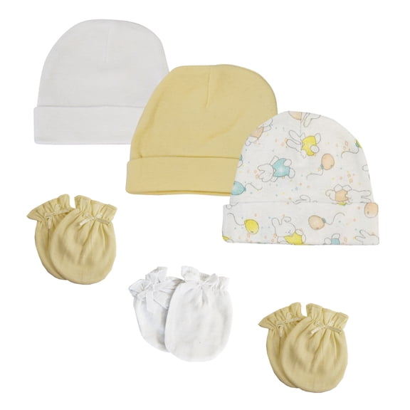Baby Boy, Baby Girl, Unisex Infant Caps and Mittens (Pack of 6)