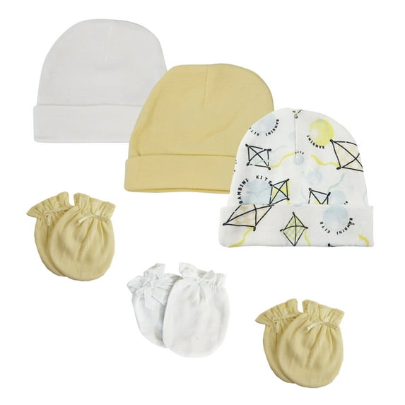 Baby Boy, Baby Girl, Unisex Infant Caps and Mittens (Pack of 6)