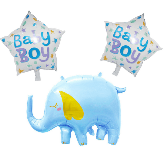 Baby Boy Balloon Set with Blue Elephant and Star Foil Balloons for Baby Shower or Newborn Party Decorations