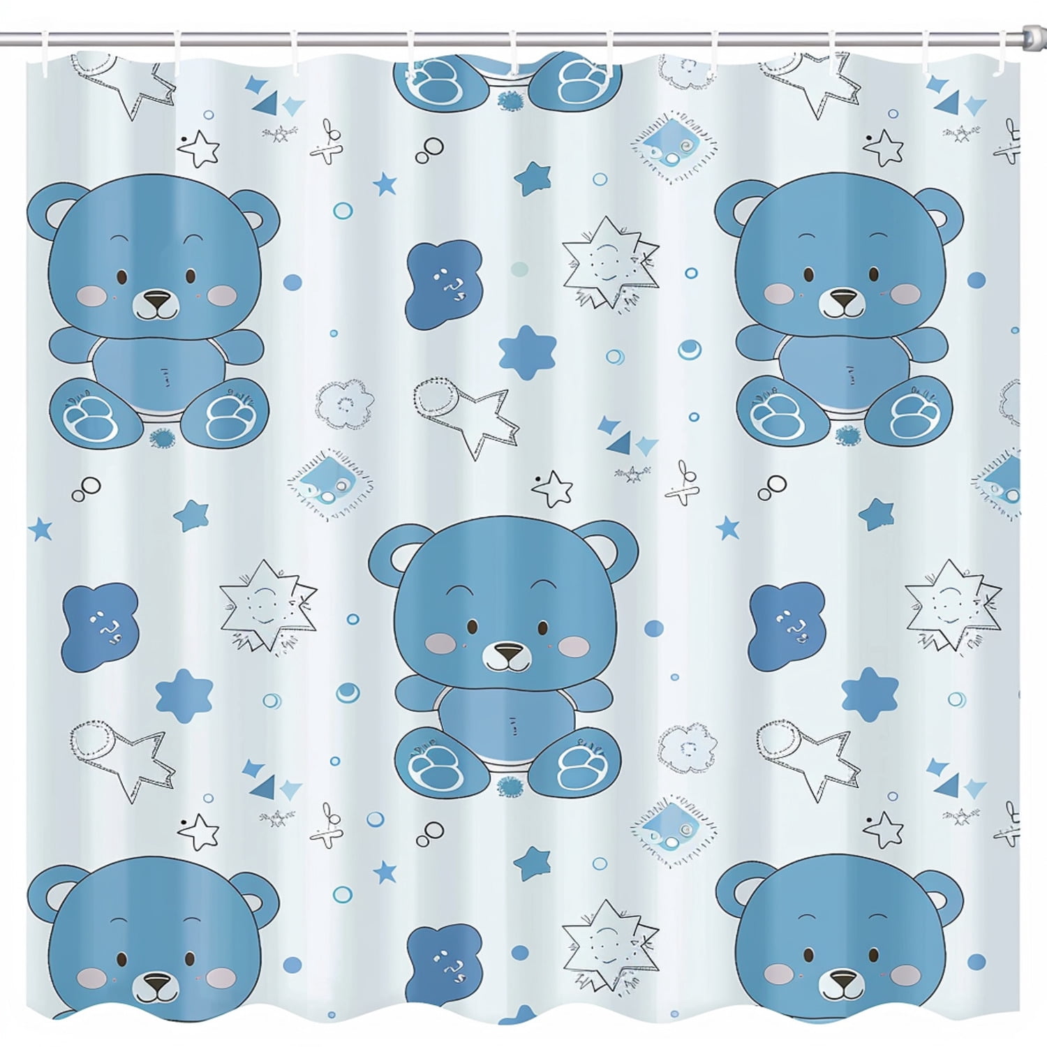 Baby Boy Bathroom Curtain with Blue Teddy Bear Pattern Adorable 2D ...