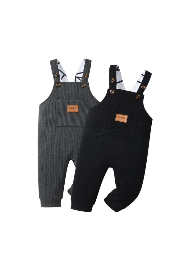 Baby Boy Bib Overalls Button Suspender Pants Plain Romper Loose Jumpsuit Solid Straps Trousers Sets 6-9 Months