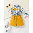 thumbnail image 1 of Baby Boy Blue Coconut Tree Print Shirt With Suspenders And Shorts Set, 1 of 5