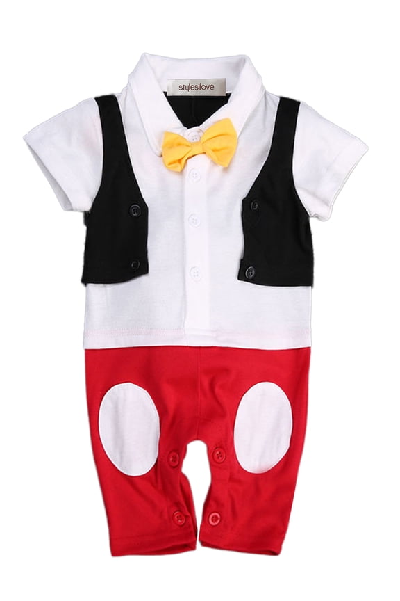 Baby Boy Bowtie Cartoon Photo Prop Romper Onesie (6-12 Months)