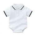thumbnail image 1 of Baby Boy Bubble Romper Baby Boys Solid Polo Shirt Summer Short Sleeve Breathable Soft Casual Button Up Jumpsuit Romper Baby Romper White 0 Months-6 Months, 1 of 6