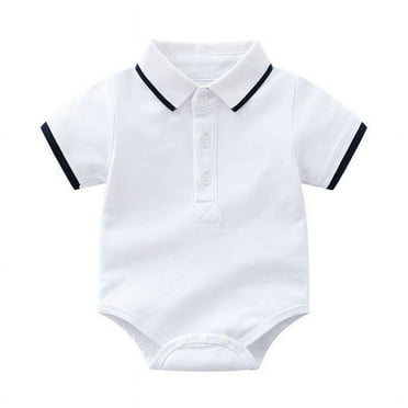 Baby Boy Bubble Romper Baby Boys Solid Polo Shirt Summer Short Sleeve Breathable Soft Casual Button Up Jumpsuit Romper Baby Romper White 0 Months-6 Months