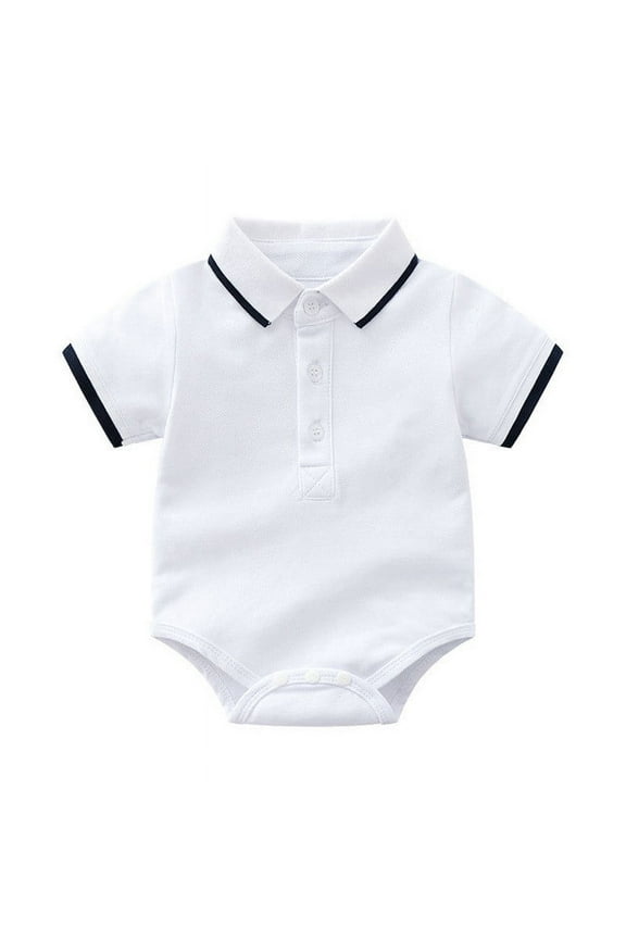 Baby Boy Bubble Romper Baby Boys Solid Polo Shirt Summer Short Sleeve Breathable Soft Casual Button Up Jumpsuit Romper Baby Romper White 0 Months-6 Months