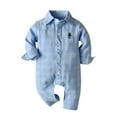 thumbnail image 1 of Baby Boy Bubble Romper Baby Boys Spring Long Sleeve Plaid Prints Pullover Romper Gentleman Jumpsuit Baby Romper Light Blue 12 Months-18 Months, 1 of 5