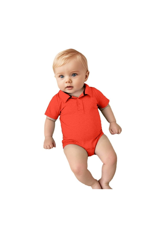 Baby Boy Bubble Romper Baby Boys Summer Solid Short Sleeve Romper Bodysuits Gentleman Top Baby Bubble Romper Orange 3 Months-6 Months