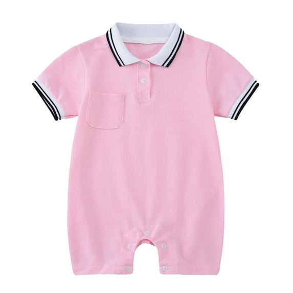 Baby Boy Bubble Romper Baby Summer Short Sleeve Pullover Romper Solid Soft Breathable Gentleman Jumpsuit Girls Jumpsuit Pink 18 Months-24 Months