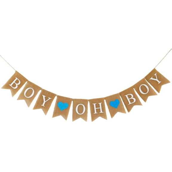 Baby Boy Burlap Banner for Baby Shower Decorations and Gender Reveal Party (Blue Heart)