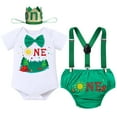thumbnail image 1 of FYMNSI Baby Boy First Birthday Cake Smash Outfit Camping Theme Short Sleeve Romper+Diaper Cover Shorts+Y-Back Suspenders+Headband 4PCS Photo Shooting Clothes Green, 1 of 7
