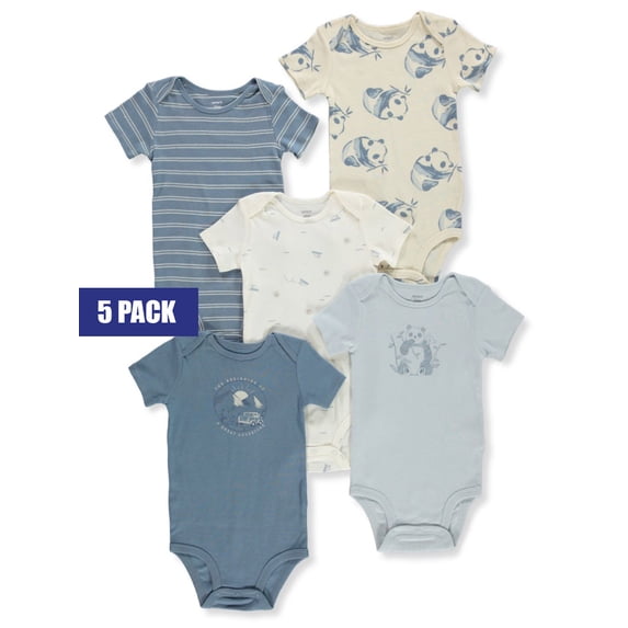 Baby Boy Carter's 5-Pack Pandas Short Sleeve Bodysuits Color: Blue Panda Airplane Size: 18 MONTHS