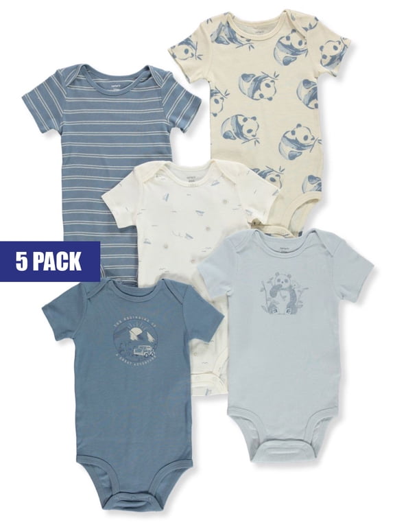 Baby Boy Carter's 5-Pack Pandas Short Sleeve Bodysuits Color: Blue Panda Airplane Size: 9 MONTHS
